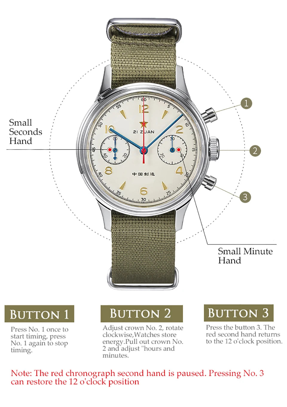 RED STAR 38mm Men's 1963 Chronograph Mechanical Watch – Pilot Air Force Aviation with Seagull ST1901 Movement & Sapphire Glass