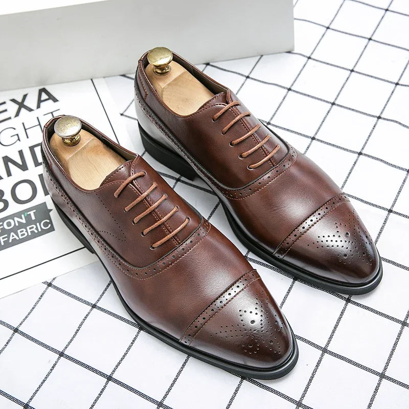 Men’s Red Sole Brogue Dress Shoes - Retro Carved Lace-Up Formal Business Wedding Party Shoes Size 48