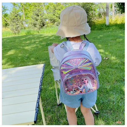 Disney Frozen Elsa & Anna Sequin Backpack - Glitter PU Leather School Bag for Girls, Kawaii Travel Backpack & Christmas Gift