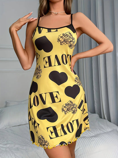 Women’s Heart LOVE Nightgown - Soft Breathable Summer Camisole Backless Ruffle Sleep Dress