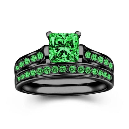Couple Celtic Dragon Rings Set - Purple Rhinestone CZ Stainless Steel Wedding Jewelry for Men & Women