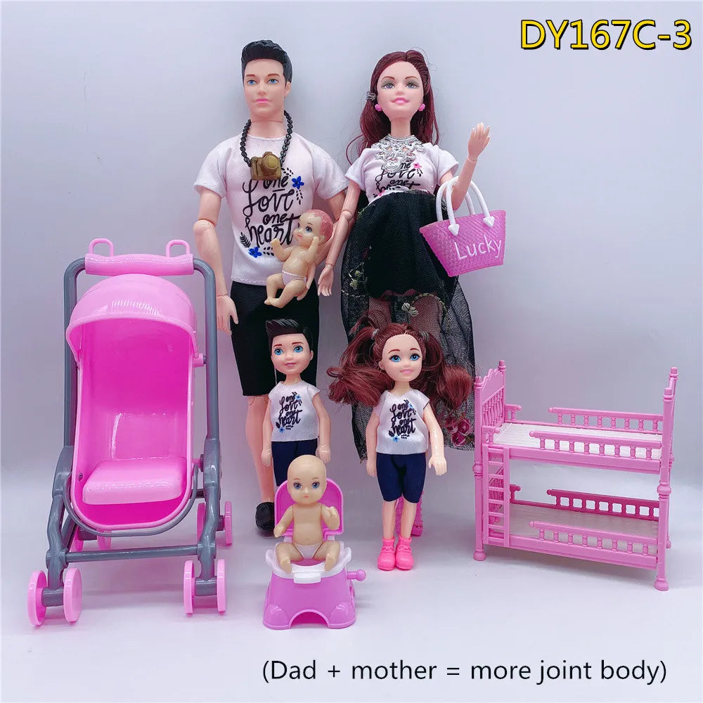 Family of 6 Pregnant Doll Set – Movable Joints Mom, Dad & Babies Interactive Playhouse Toy Gift for Girls