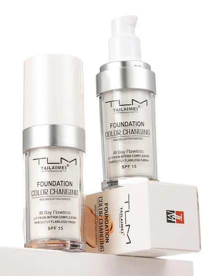 Warm-Change Liquid Foundation with Sunscreen – Waterproof, Long-Lasting Oil-Control Makeup for Easy Application and Portable Use