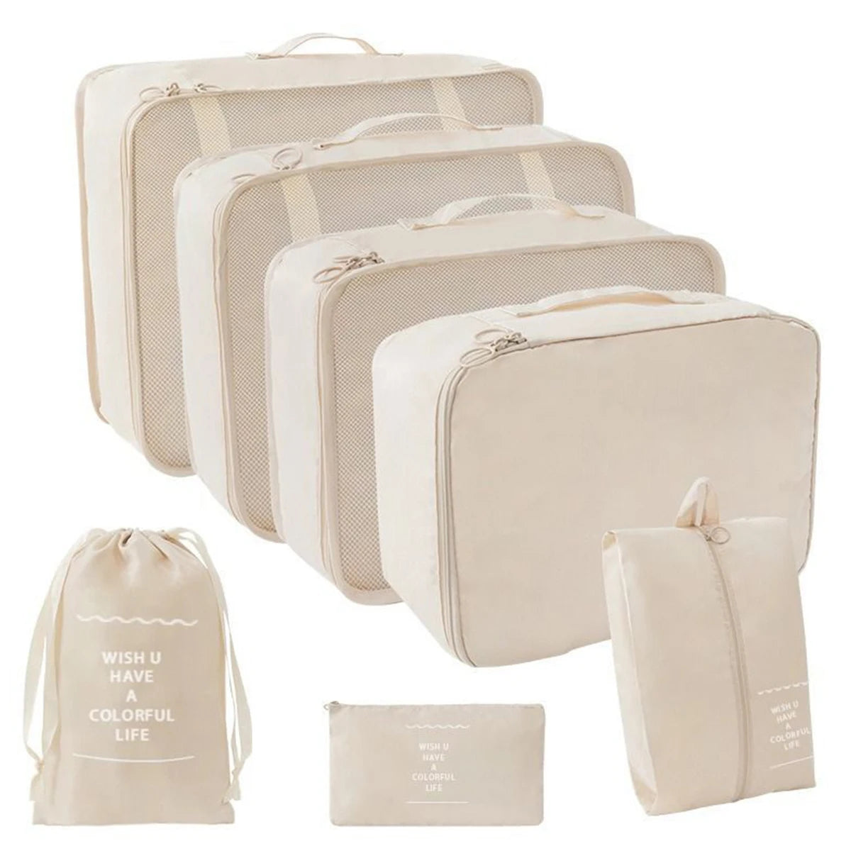 7-Pcs Travel Organizer Packing Cubes Set – Portable Luggage Storage Bags for Clothes, Shoes & Accessories