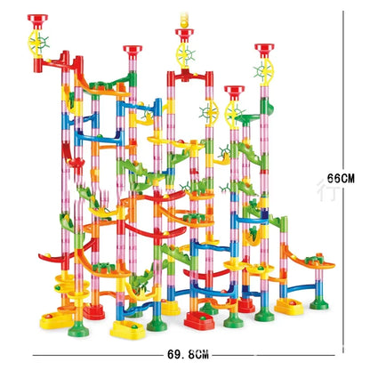 DIY Marble Run Race Track Set - 3D Maze Ball Roller Building Blocks Toy for Kids Creative STEM Play