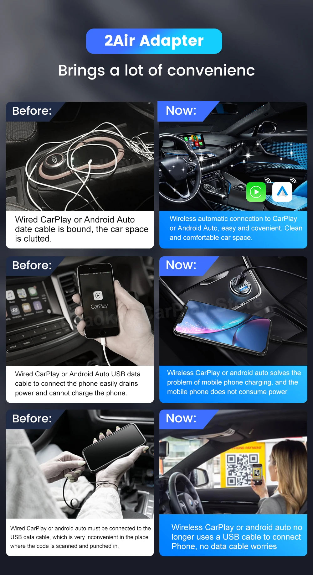 CarlinKit 5.0 & 4.0 Wireless CarPlay & Android Auto Adapter — Waze, Music, Spotify for Audi, Golf, Peugeot, Mazda, KIA, Mercedes, MG