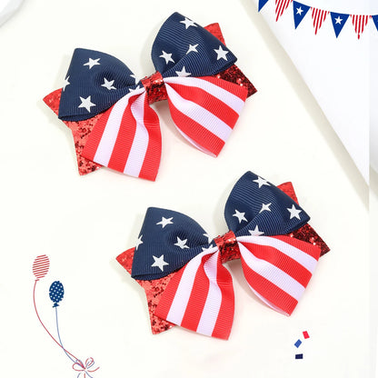 2Pcs USA Flag Bow Hair Clips – Patriotic Red White Blue Ribbon Barrettes for 4th of July Party Hair Accessories Women & Girls Festive Wear