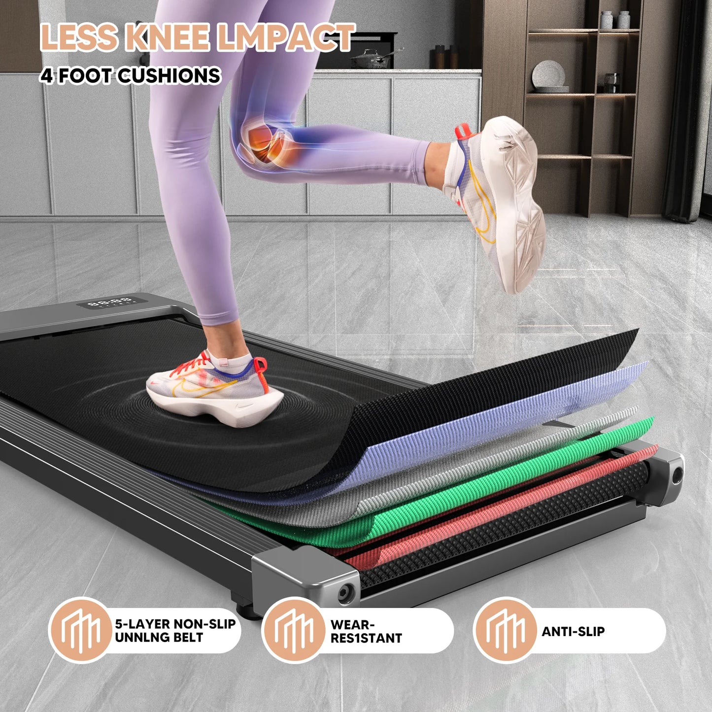 2-in-1 Run & Walking Pad – Small Under-Desk Treadmill for Home & Office, Quiet 45dB Portable Mini Treadmill with LED Display