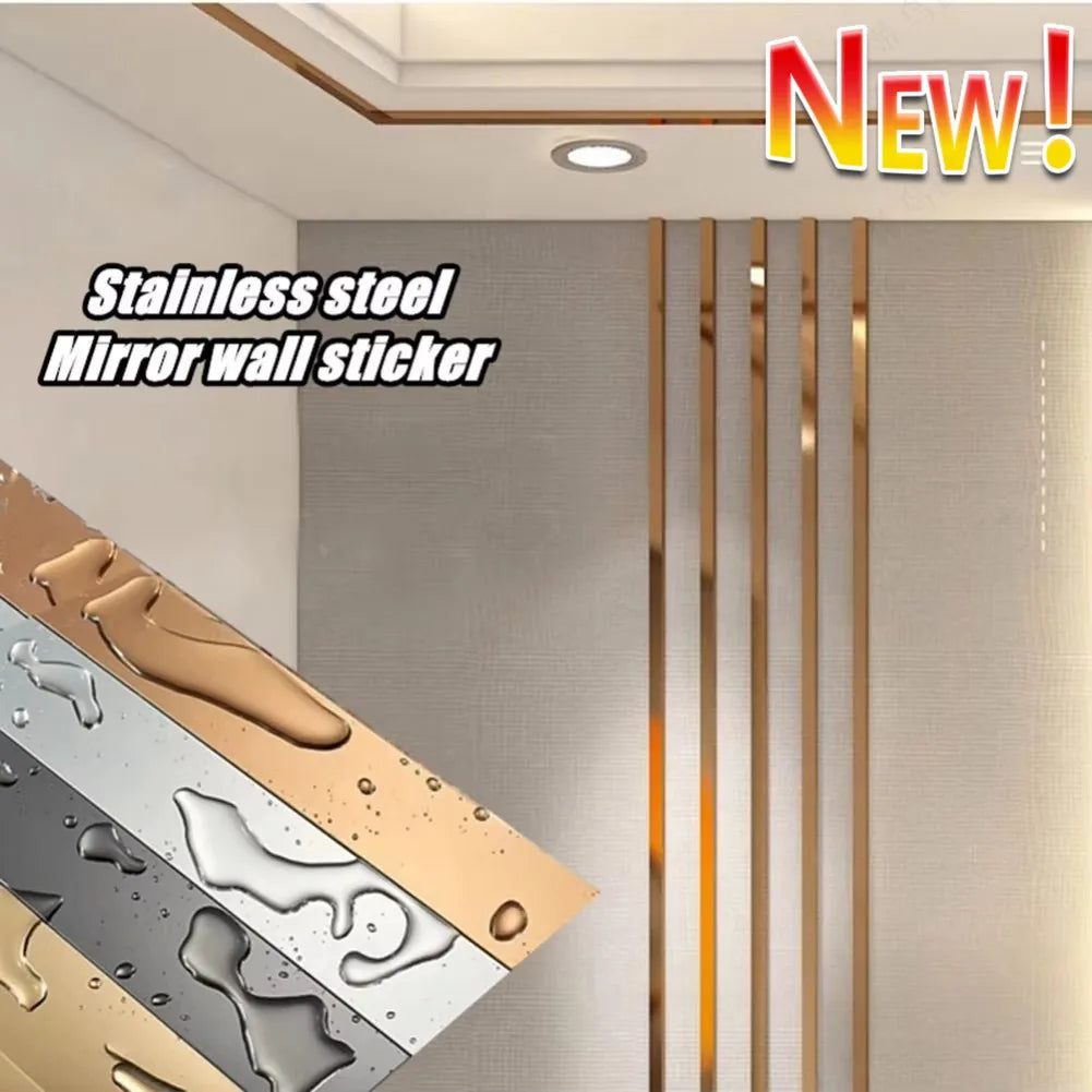 Gold Stainless Steel Wall Sticker – Decorative Flat Titanium Mirror Edge Strip for Living Room & Ceiling Decor