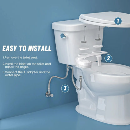 Samodra Non-Electric Bidet: Self-Cleaning Dual Nozzle Toilet Seat Attachment - Frontal and Rear Wash Water Bidet