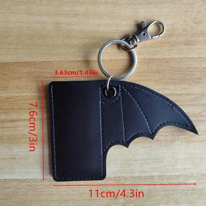 Bat Lip Balm Holder Keychain - PU Leather Wing Design Punk Style Accessory