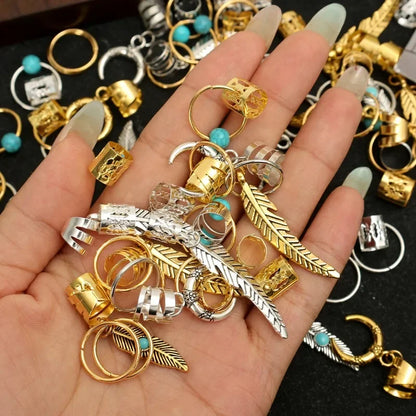31PCS Turquoise Hollow-Out Hair Rings — Dreadlock & Braid Beads, Hair Braid Tubes Charm Jewelry for Styling