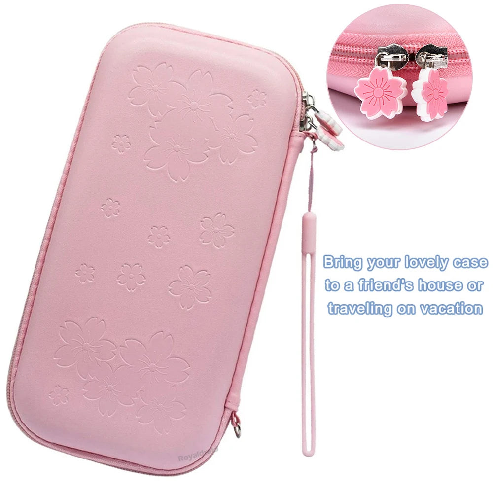 Pink Sakura Flower Shell Portable Carry Bag: For Switch OLED PU Waterproof Pouch Case Storage Cover Box for Nintendo Switch