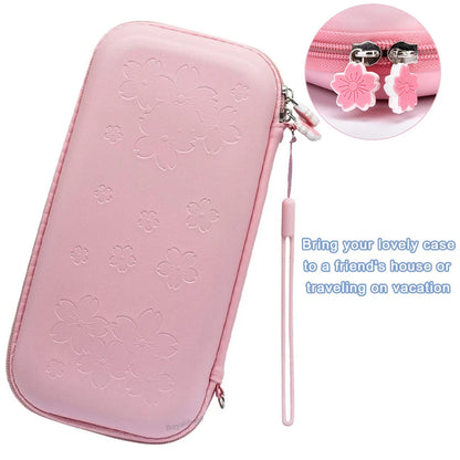 Pink Sakura Flower Shell Portable Carry Bag: For Switch OLED PU Waterproof Pouch Case Storage Cover Box for Nintendo Switch