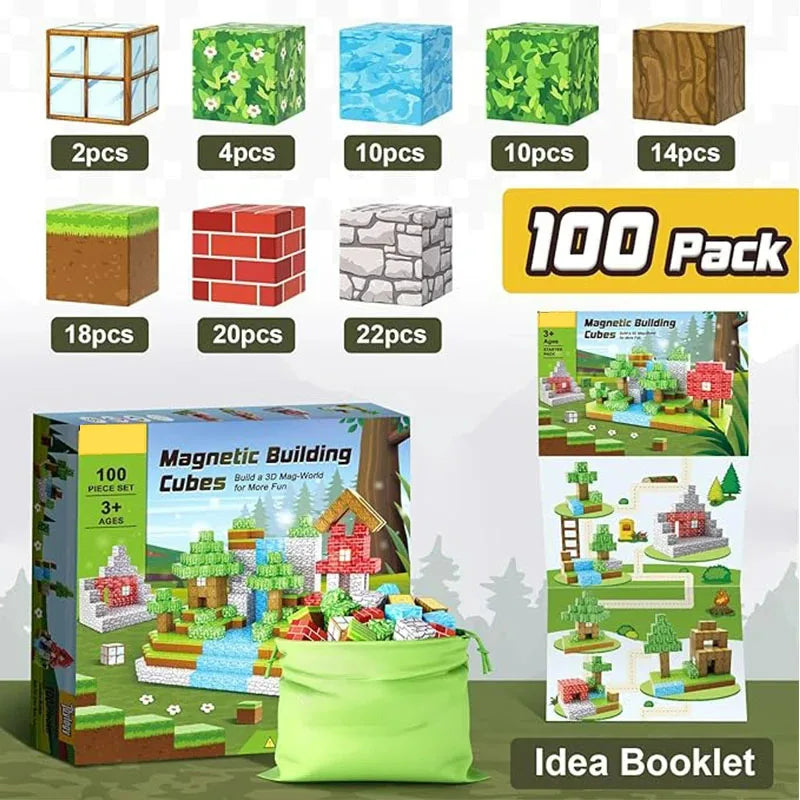 Magnetic Building Blocks – Mine World Magnet Cube STEM Toy for Kids 3+, DIY Montessori Sensory Model for Boys & Girls