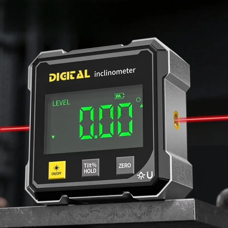 Pocket Digital Level Protractor — Professional 360° Magnetic Inclinometer with Digital Display & Laser Angle Gauge