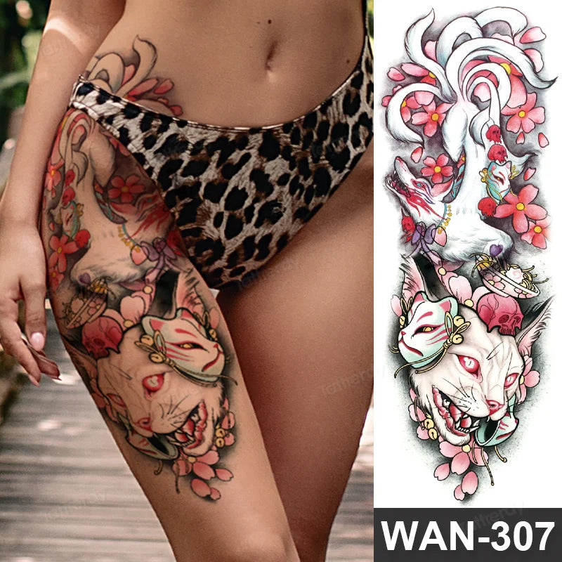Large Temporary Leg Tattoos for Women - Sexy Animal & Anime Skull Water Transfer Body Art Stickers