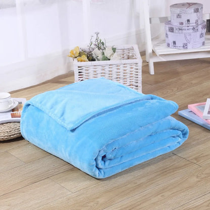 230GSM Coral Fleece Blanket – Soft Warm Flannel Bedspread & Sofa Cover in Blue & Pink