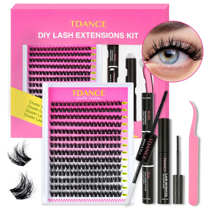 TDANCE 280PCS DIY Lash Extension Kit – Mix Clusters (30D/40D) with Bond, Seal & Remover for At-Home Application