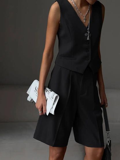 Wolfeel Women’s Summer Two-Piece Set – Chic Vest & Shorts Outfit for Office & Casual Wear