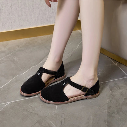AIYUQI Women’s Retro Leather Sandals 2024 — Flat Sole Hollow Roman Style Summer Shoes