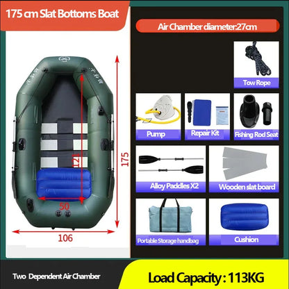 1.75–3.6m Inflatable PVC Fishing Kayak Boat – Air Deck Raft Rubber Dinghy with Clip Net, Portable Fishing Watercraft