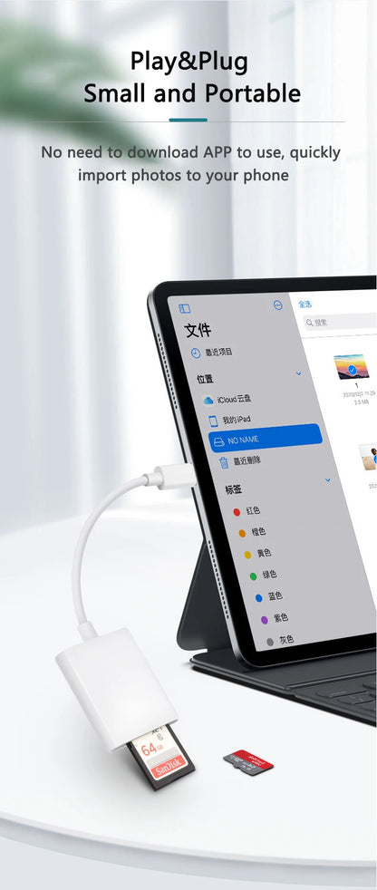 TF SD Card Reader Adapter for iPhone – OTG Card Reader for iPhone 14/13, Camera & Photo Transmission Accessory