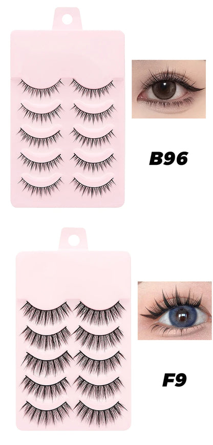 DINGSEN 5 Pairs Manga Style False Eyelashes — Soft, Natural, Long Anime Wispy Strip Lashes for Makeup