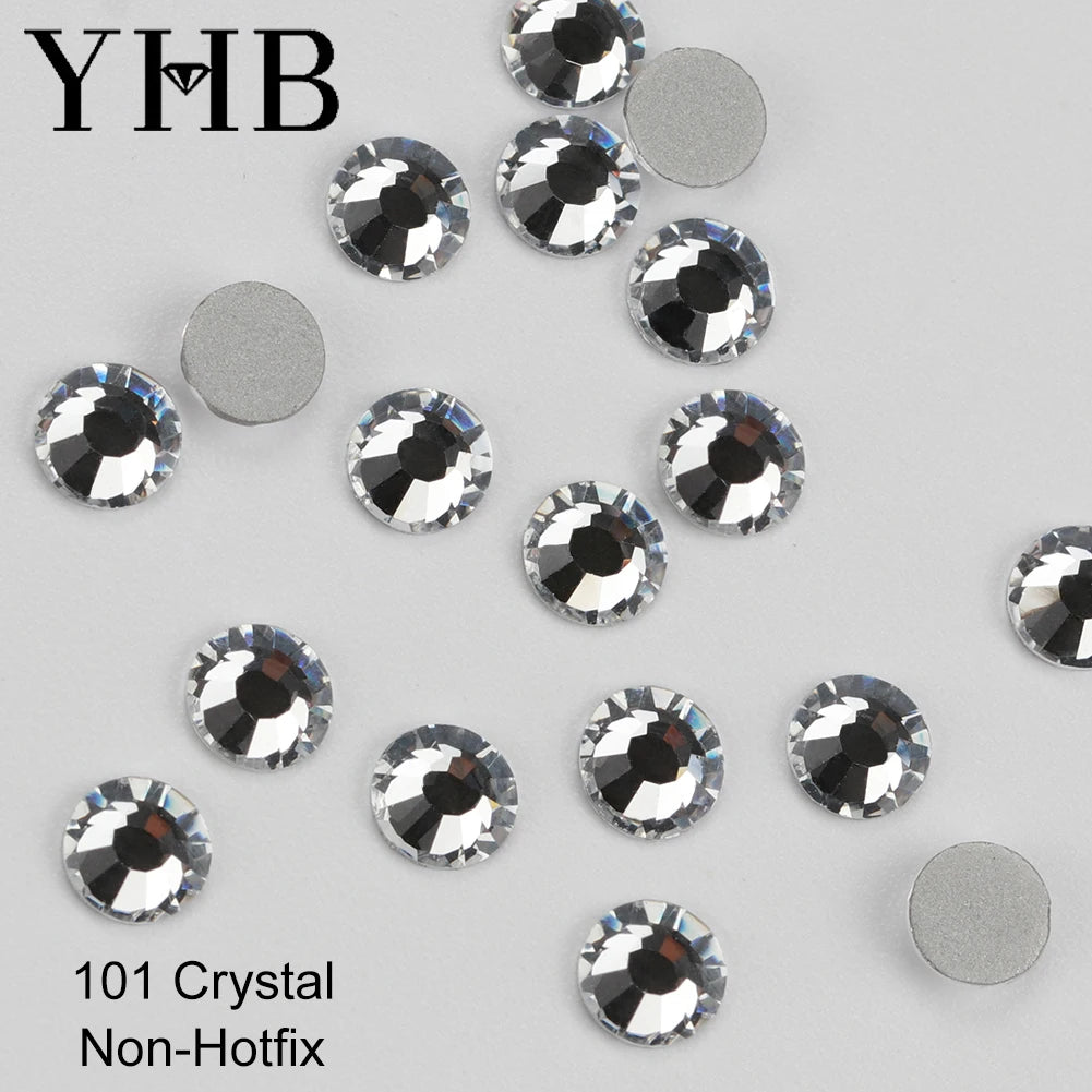 YHB Cold Fix Crystal Flatback Rhinestones - Silver Back Non Hotfix DIY Gems for Nail Art, Bags, Shoes, Garments & Phone Decoration