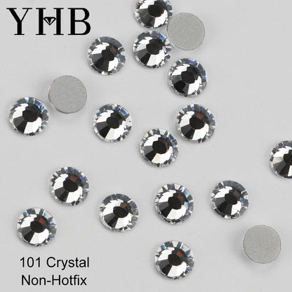 YHB Cold Fix Crystal Flatback Rhinestones - Silver Back Non Hotfix DIY Gems for Nail Art, Bags, Shoes, Garments & Phone Decoration