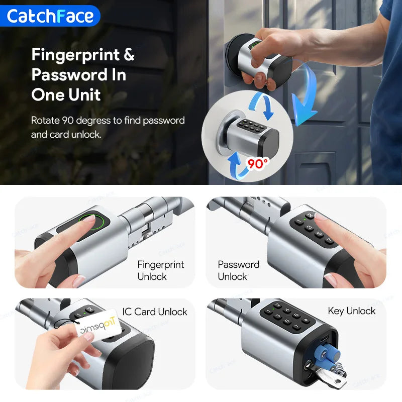 V1 Pro+ Smart Door Lock – TUYA App Adjustable Fingerprint, Password & RFID Cylinder for Home Security