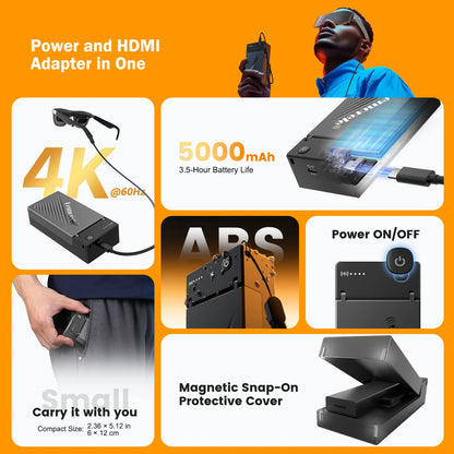 Lemorele 4K AR Glasses Adapter – HDMI to Type-C Video & Charging Converter with Battery for Xreal TV Stick