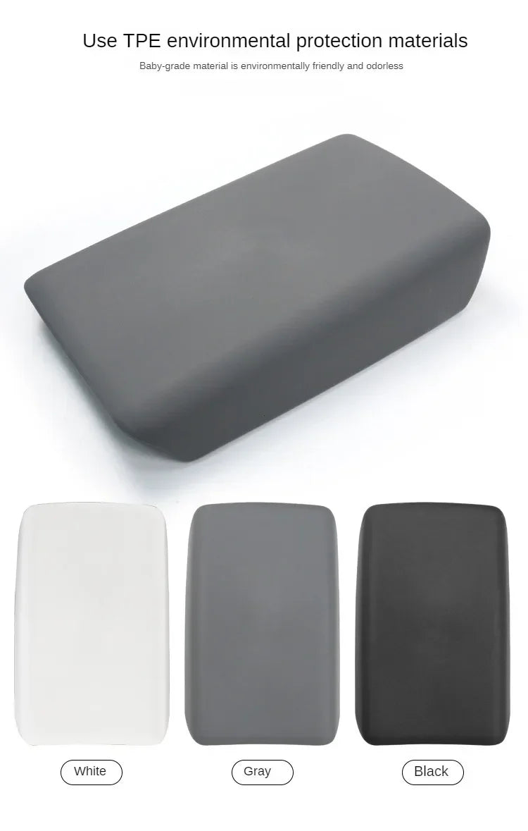 Tesla Model 3/Y 2023-2024 Armrest Protector Box Cover – Soft White TPE Center Console Pad for Model 3 Highland