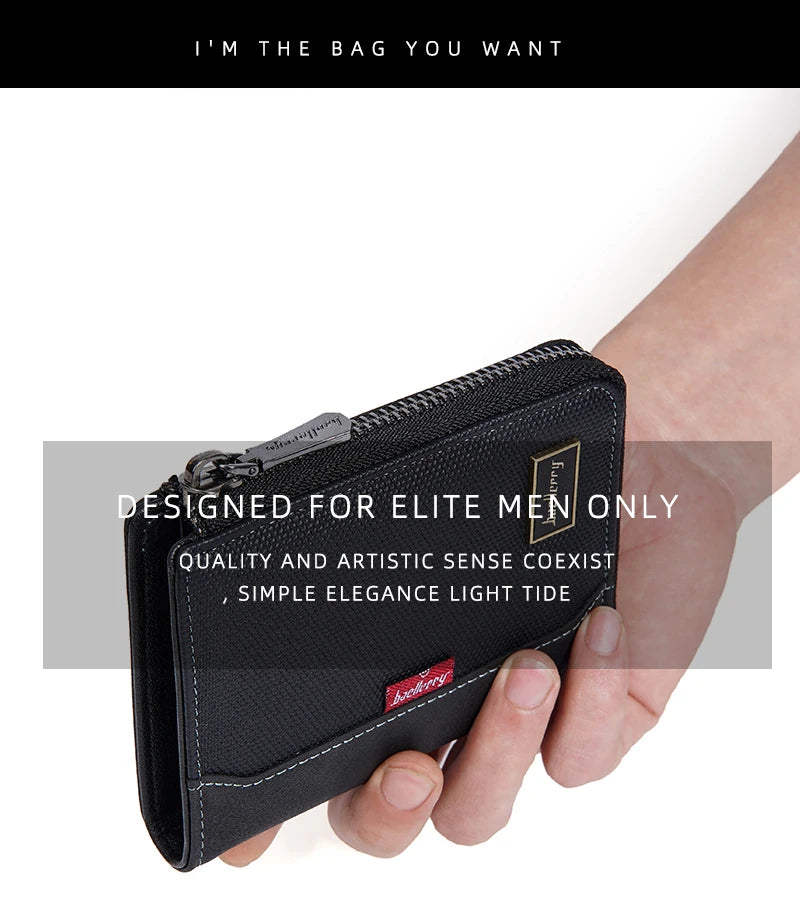 Baellerry RFID Short Men’s Wallet — Luxury Zipper Card Holder with Coin Pocket & Photo Slots