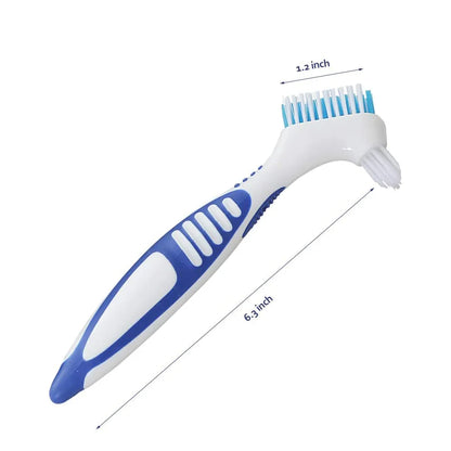 Denture Cleaning Brush - Soft Multi-Layer Bristle False Teeth Brush with Non-Slip Rubber Handle