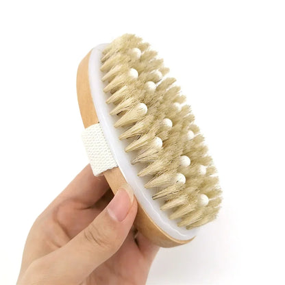 2-in-1 Natural Bristle Body Brush – Dry Skin Exfoliator & Anti-Cellulite Massager for Blood Circulation