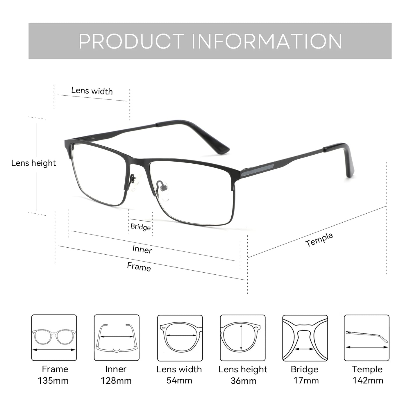ZENOTTIC Titanium Progressive Glasses - Men's Square Anti Blue Light Photochromic Prescription Eyewear for Myopia Vision Correction