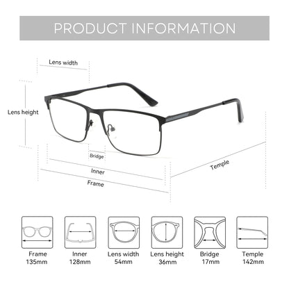 ZENOTTIC Titanium Progressive Glasses - Men's Square Anti Blue Light Photochromic Prescription Eyewear for Myopia Vision Correction