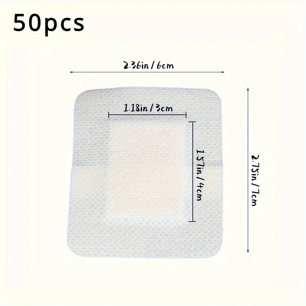50-Piece Large Wound Dressing Bandages - Hypoallergenic Non-Woven Adhesive First Aid Pads, 6 × 7 cm