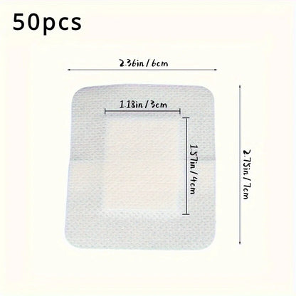 50-Piece Large Wound Dressing Bandages - Hypoallergenic Non-Woven Adhesive First Aid Pads, 6 × 7 cm