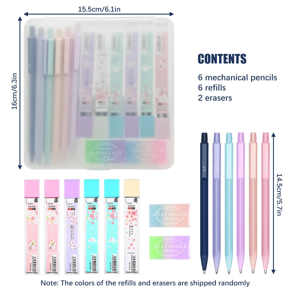 Cute Pastel Mechanical Pencil Set - 0.5mm & 0.7mm Writing, Drawing & Sketching Pencils