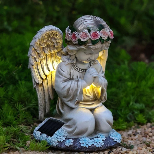 Solar Angel Garden Statue - Resin Praying Angel with Lights for Outdoor Patio, Lawn, Yard & Porch Decor