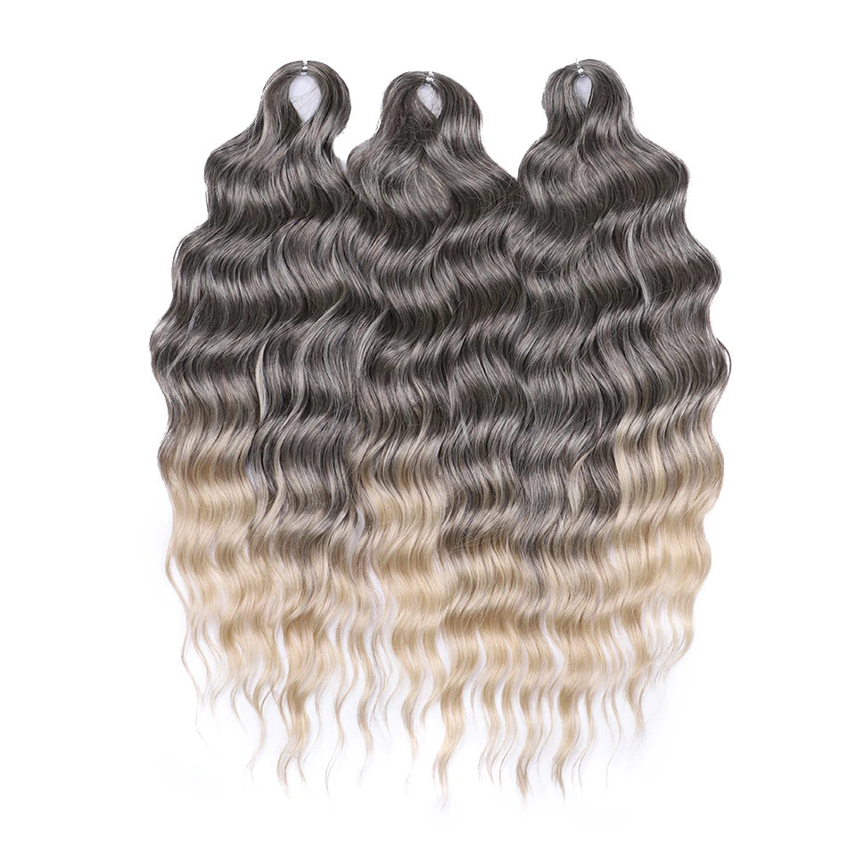FASHION IDOL 24" Deep Wave Crochet Hair - 3-Piece Synthetic Water Wave Braiding Extensions, Ombre Rainbow Twist Hair
