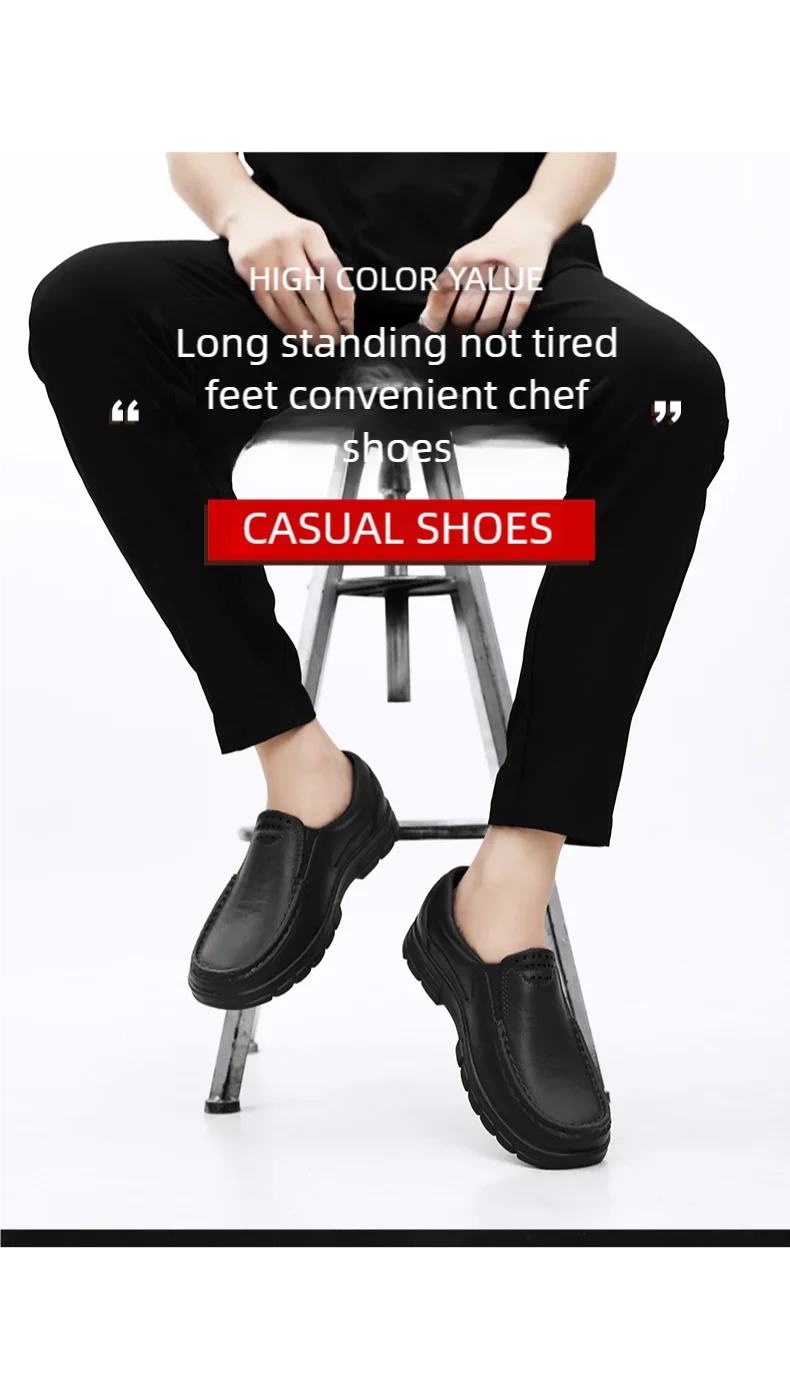 Chef Shoes for Men – Anti-Slip, Oil-Resistant Leather Work Shoes, Plus Size Business Casual with Soft Sole & Comfort
