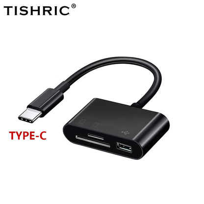 TISHRIC Type-C Memory Card Reader Adapter – SD/TF Card Reader with USB & Micro USB for MacBook, Samsung, Huawei & Xiaomi