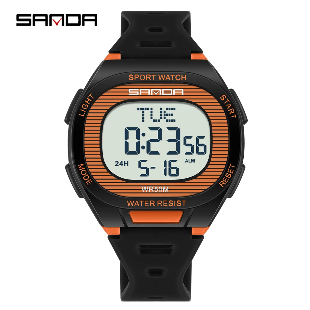 SANDA 2195 Square Digital Watch - Multifunction Waterproof LED Sports Wristwatch for Students