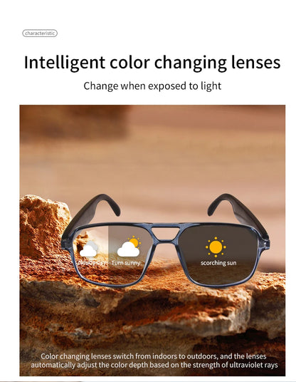 Smart Glasses GS10 – Color-Changing Bluetooth Glasses with Call, Voice Assistant, Camera & Music Playback for Men & Women
