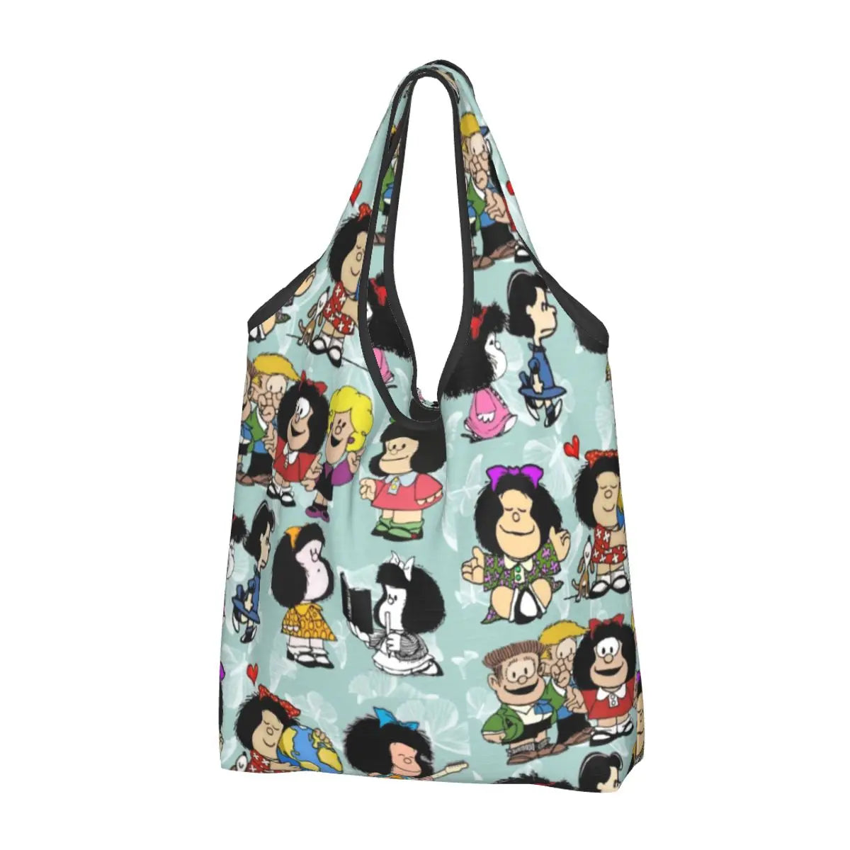 Anime Mafalda Cartoon Grocery Tote Bag – Large Capacity Fashion Shopper Shoulder Handbag, Portable Kawaii Canvas Bag for Everyday Use