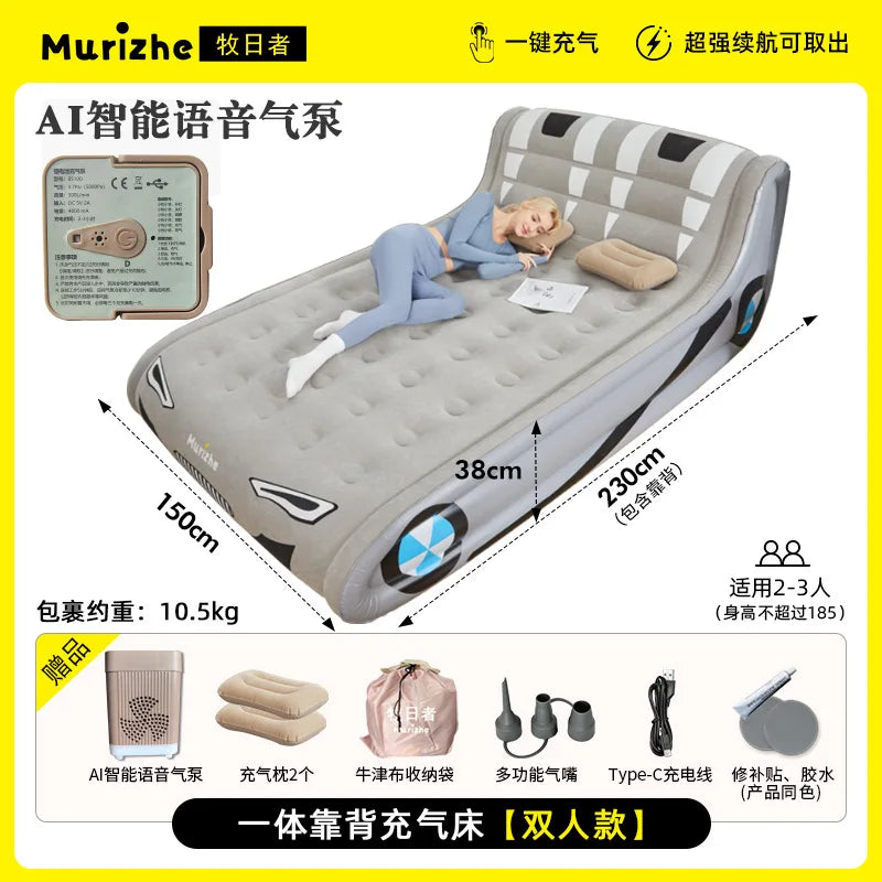 Sun Shepherd Inflatable Air Mattress - Automatic Single Double Camping Bed with Backrest