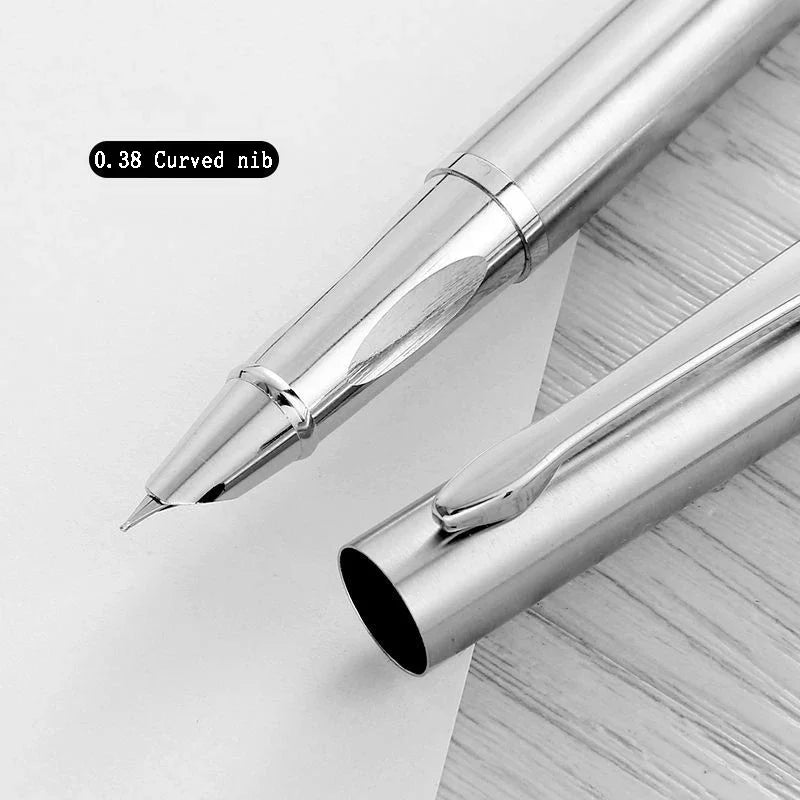 Luxury Metal Fountain Pen - Curved Nib 0.38/0.8/1.3mm Student Writing, Art, Signature & Office Stationery Pen